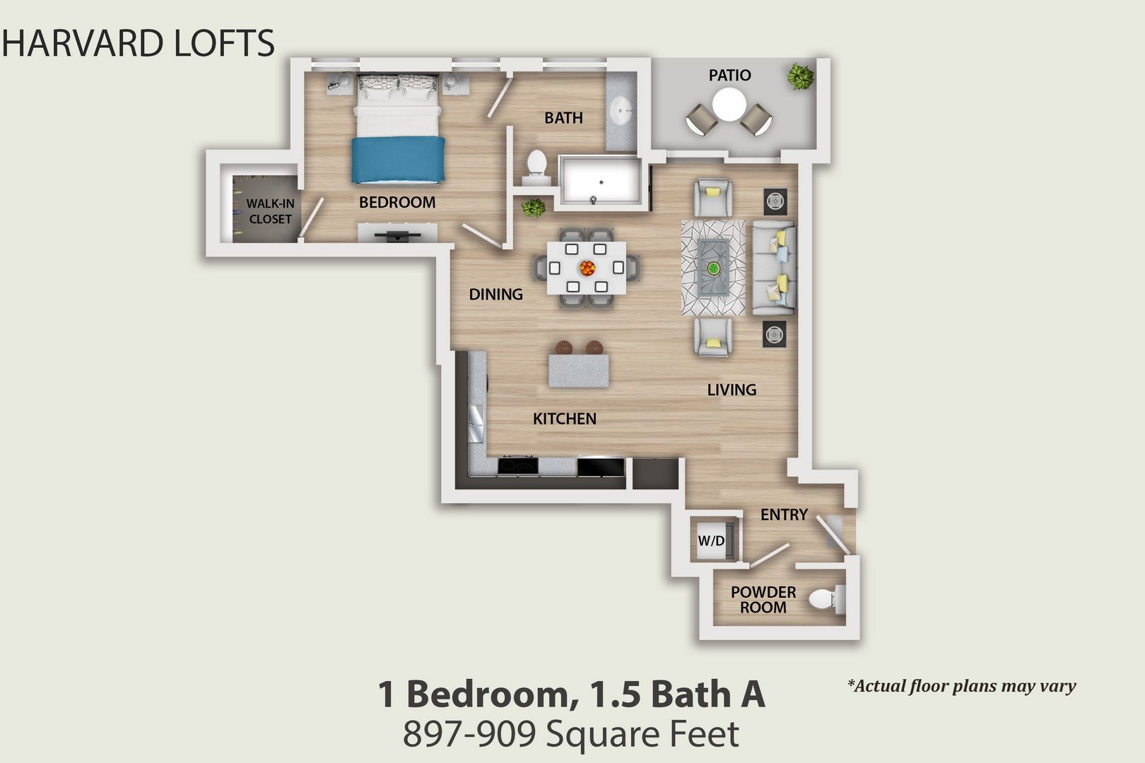 1 Bedroom, 1.5 Bath A Floor Plan 1